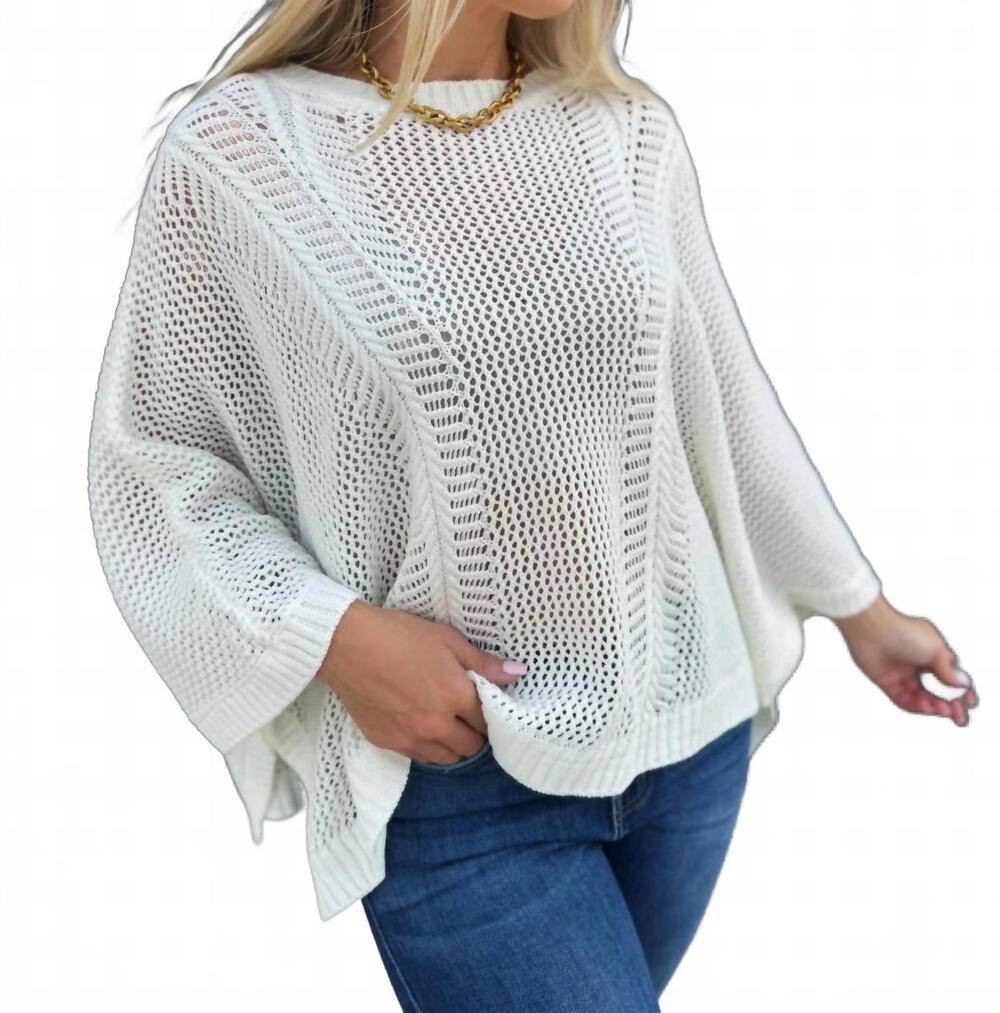 NEW SWEETKAMA women's hollow knit bat sleeve top in white